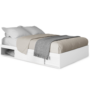 Cadre De Lit Double Salem Avec Rangements Et Sommier 140 X 190 Cm Blanc