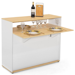 Meuble De Bar Extensible En Table à Manger 2 Personnes Vito Blanc Et Plateau Bois