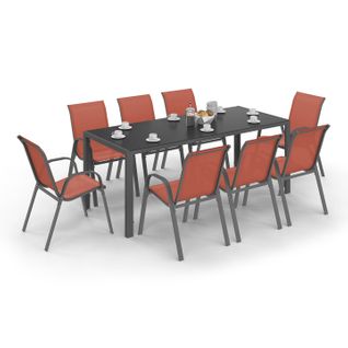 Salon De Jardin Madrid Table 190 Cm Et 8 Chaises Empilables Terracotta