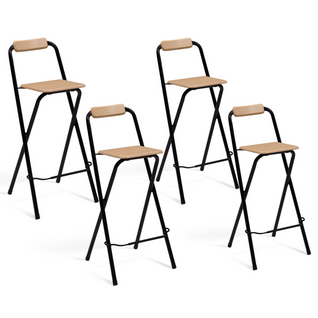 Lot De 4 Tabourets De Bar Pliants Detroit Structure Noire Avec Assise Effet Bois Design Industriel
