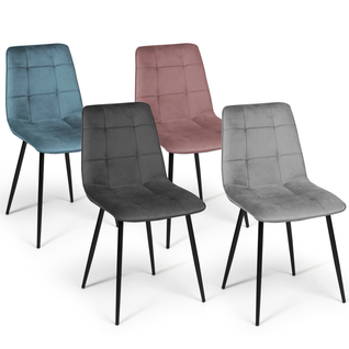 Lot De 4 Chaises Mila En Velours Mix Color Pastel Bleu, Gris Clair, Gris Foncé, Rose