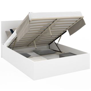 Lit Coffre Double Seaside Avec Tête De Lit Et Sommier 140 X 190 Cm Blanc