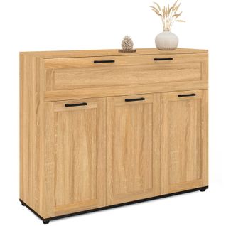 Buffet 100 Cm Vito 3 Portes Et 1 Tiroir Façon Hêtre Et Poignées Noires