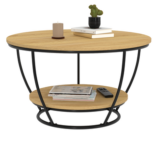 Table Basse Filaire Double Plateau Ronde Detroit 70 Cm Design Industriel