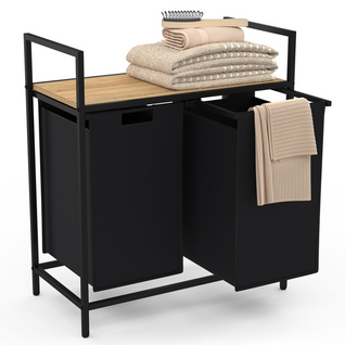 Panier à Linge 2 Bacs Detroit Tissu Noir Design Industriel