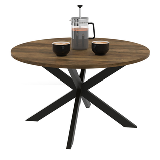 Table Basse Ronde Alix Plateau Hawkins Pied Araignée 70 Cm Bois Foncé Design Industriel