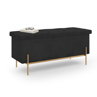 Banc Coffre Rangement Louis Pieds Métal Doré 100 Cm Velours Noir