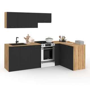 Cuisine Complète D'angle 400 Cm Subtil Avec Plan De Travail 7 Élements Bois Et Noir