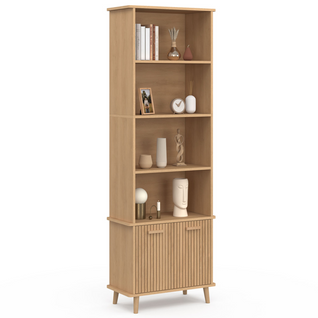 Etagère Bibliothèque 4 Niveaux Avec Placard Juliette Lattes Tasseau Bois Coloris Chêne