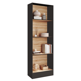 Etagère Bibliothèque Carla 5 Niveaux Noir Et Effet Bois H.190 Cm