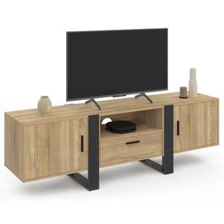 Meuble TV 160 Cm Phoenix 3 Portes Bois Et Noir