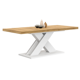 Table à Manger Extensible Rectangle Alicia 6-10 Personnes Bois Et Blanc 160-200 Cm