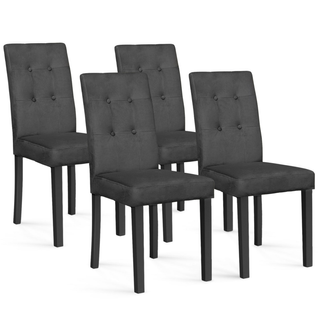 Lot De 4 Chaises Polga Capitonnées En Velours Gris Pieds Noirs