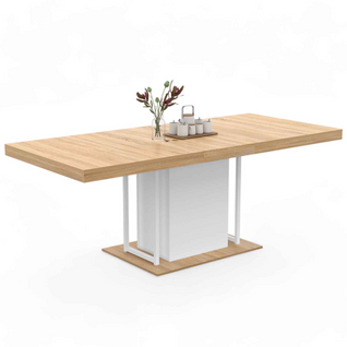 Table à Manger Extensible Rectangle Ugo 6-10 Personnes Bois Façon Hêtre Et Blanc 160-200 Cm