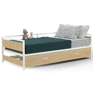 Lit Banquette 90 X 190 Cm Detroit Convertible 180 X 190 Cm Hêtre Et Blanc Style Industriel