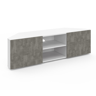 Meuble TV 110 Cm D'angle Eli Blanc Portes Effet Béton