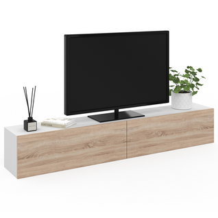 Meuble TV 180 Cm Suspendu Elio 2 Portes Blanc Et Bois