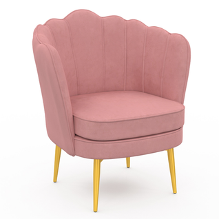 Fauteuil Coquillage Adella Rose En Velours Pieds Dorés