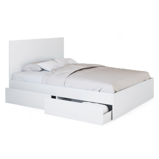 Lit Double Omaha 4 Tiroirs Sur Roulettes Avec Tête De Lit Et Sommier 140 X 190 Cm Blanc