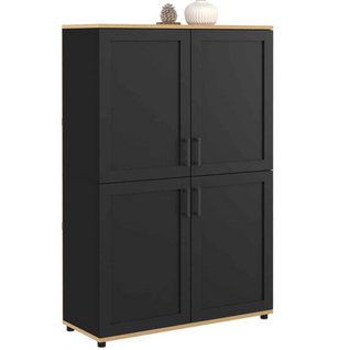 Buffet Haut H. 125 Cm Vito 4 Portes Noir Et Bois