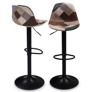 Lot De 2 Tabourets De Bar Karl Design Patchworks Marron, Gris Et Beiges Pied Noir