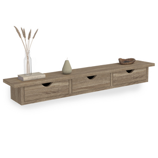 Etagère Murale Console D'entrée Lise 3 Tiroirs Façon Hêtre