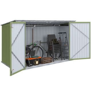 Abri De Jardin En Métal Vert Olive Verrouillable Multi-rangement Pour Stockage Vélos, Outils, Poubel