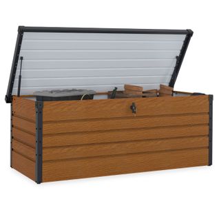 Coffre De Rangement Métal Verrouillable Effet Bois Et Gris Pour Jardin 600l 165x70x63 Cm