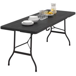 Table Pliante D Appoint Portable 180 Cm Pour Camping Ou Réception Bois Noir