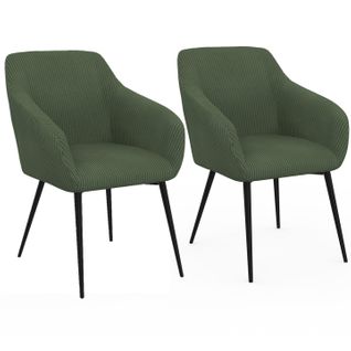 Lot De 2 Chaises De Salle à Manger, Fauteuils De Table Jany En Velours Côtelé Vert Kaki