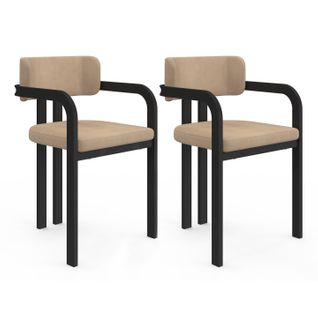 Lot De 2 Chaises De Salle à Manger, Esma En Métal Noir Et Velours - Taupe