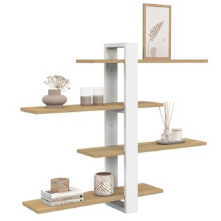 Etagère Murale Avec Étagères Coulissantes Ora 4 Niveaux Façon Hêtre Et Blanc