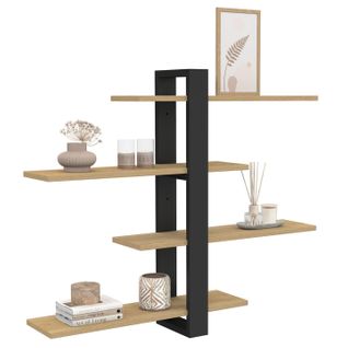 Etagère Murale Avec Étagères Coulissantes Ora 4 Niveaux Façon Hêtre Et Noir