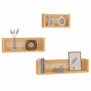 Lot De 3 Étagères Murales Edhen Bois Et Cannage 60/45/30 Cm