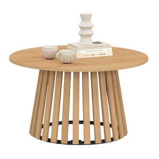Table Basse Ronde Carmen 70 Cm Pied Bois En Lattes Et Plateau Bois