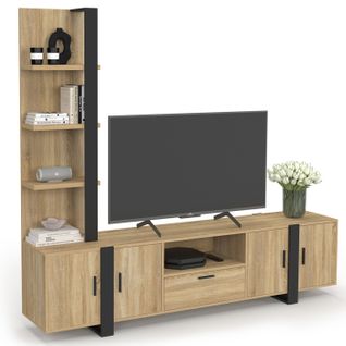 Ensemble Meuble TV Avec Étagères Et Placard 200 Cm Phoenix Bois Et Noir