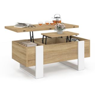 Table Basse Plateau Relevable Rectangulaire Convertible En Table à Manger Phoenix 97,5 Cm Bois Et Bl