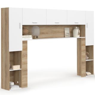 Pont De Lit Bridget 226 Cm Avec Rangements Bois Et Blanc
