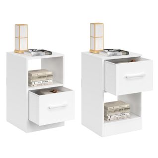 Lot De 2 Tables De Chevet Uppah 1 Tiroir En Tissu Avec Niche Bois Blanc