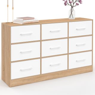 Commode 9 Tiroirs En Tissu Uppah 113 Cm Meuble De Rangement Bois Façon Hêtre Et Blanc