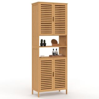 Meuble Armoire Colonne Salle De Bain Bambou Bea 4 Portes Et 2 Niches