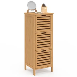 Meuble D'appoint Salle De Bain Bambou Bea 3 Portes 30 X 30 X 80 Cm