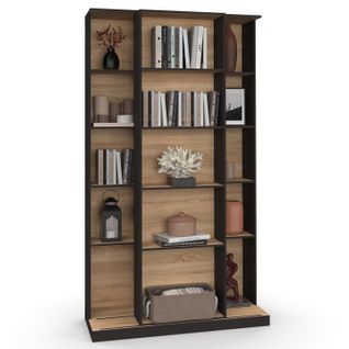 Bibliothèque Coulissante Alphonse 5 Niveaux 15 Niches Bois Et Noir