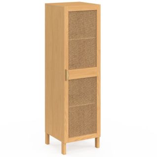 Armoire De Rangement Edhen 1 Porte 3 Étagères Bois Et Cannage