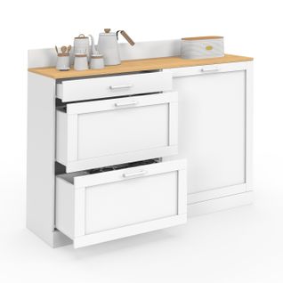 Buffet Bas De Cuisine 120 Cm Casserolier Vito Plan De Travail H.83 Cm 1 Porte + 3 Tiroirs Blanc Et P