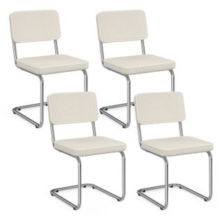 Lot De 4 Chaises Cantilever Nahe En Velours Côtelé Beige Et Pied Métal