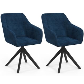 Lot De 2 Chaises Pivotantes De Salle à Manger, Fauteuils De Table Mady En Velours Bleu