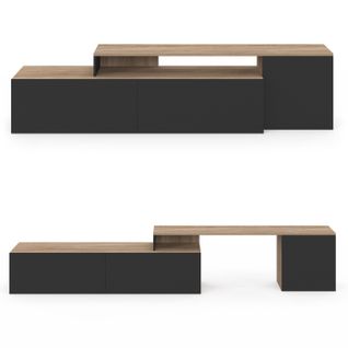 Meuble TV 140-180 Cm Modulable D'angle Basile Rotatif Bois Et Noir