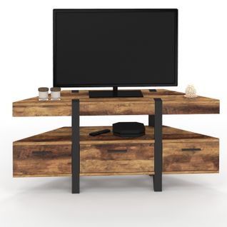 Meuble TV 110 Cm D'angle Austria Bois Pied Épingle Avec Tiroirs