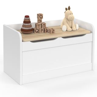 Banc Coffre De Rangement Enfant Logan 60 Cm En Bois Blanc Et Hêtre